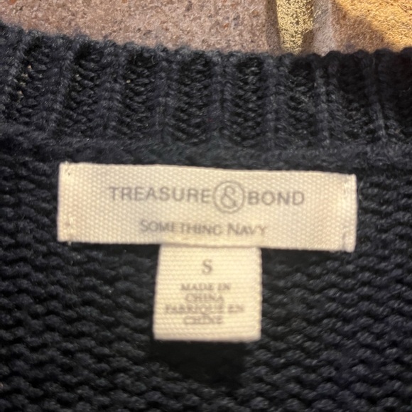 Cashmere TREASURE & BOND Cashmere Wool Navy Sz S Cable Knit Sweater Dress preppy - Picture 8 of 9